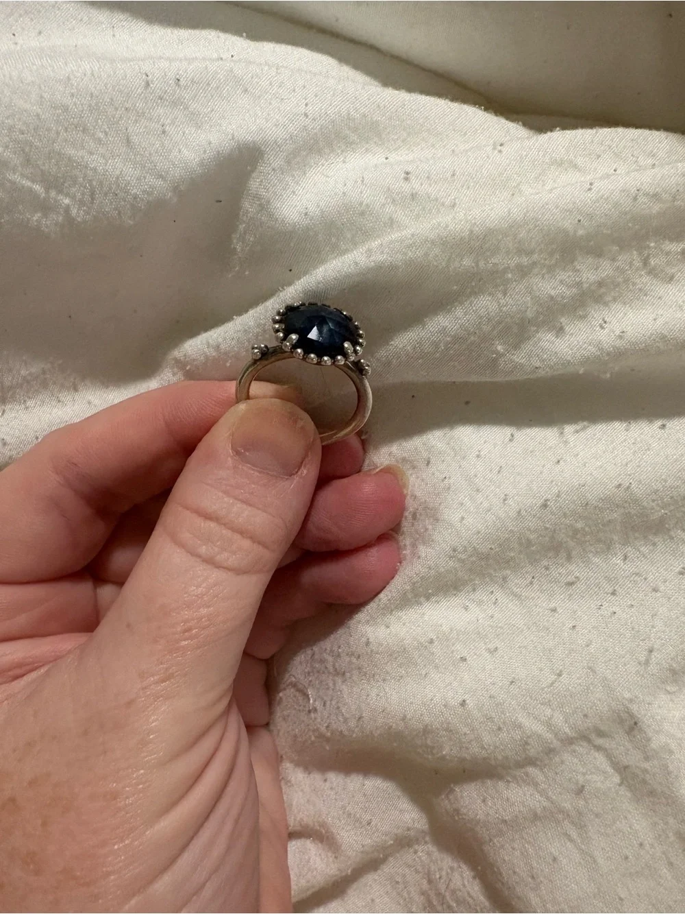 Pandora Silver Ring with Deep Navy Stone